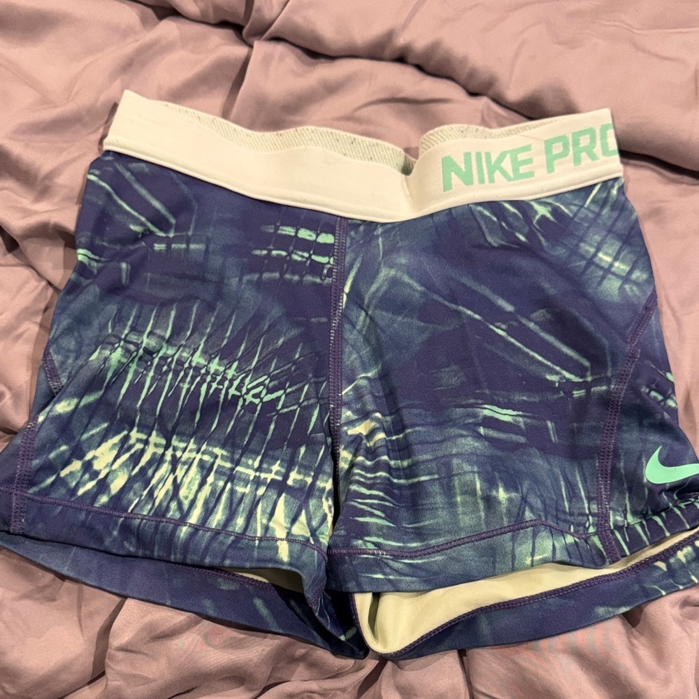 Nike Pro Blue and Green Patterned Shorts